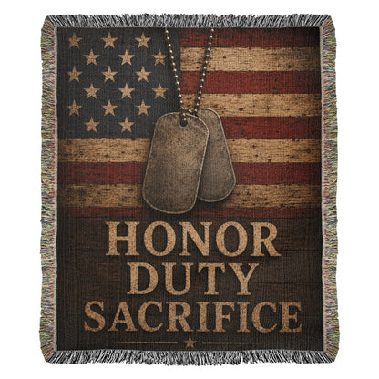 Honor Duty Sacrifice Woven Blanket | Patriotic Military Gift