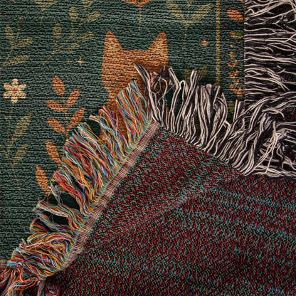 Whimsical Cat Woven Blanket | Folk Art Garden Throw