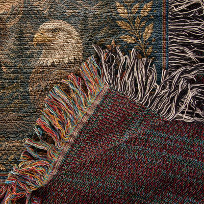 Patriotic Eagle Woven Blanket | American Flag Wildlife Throw Blanket