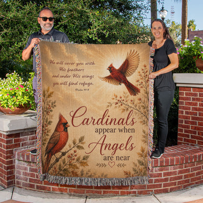 Cardinal Memorial Blanket | Cardinals Appear When Angels Are Near | Psalm 91:4 Sympathy Gift