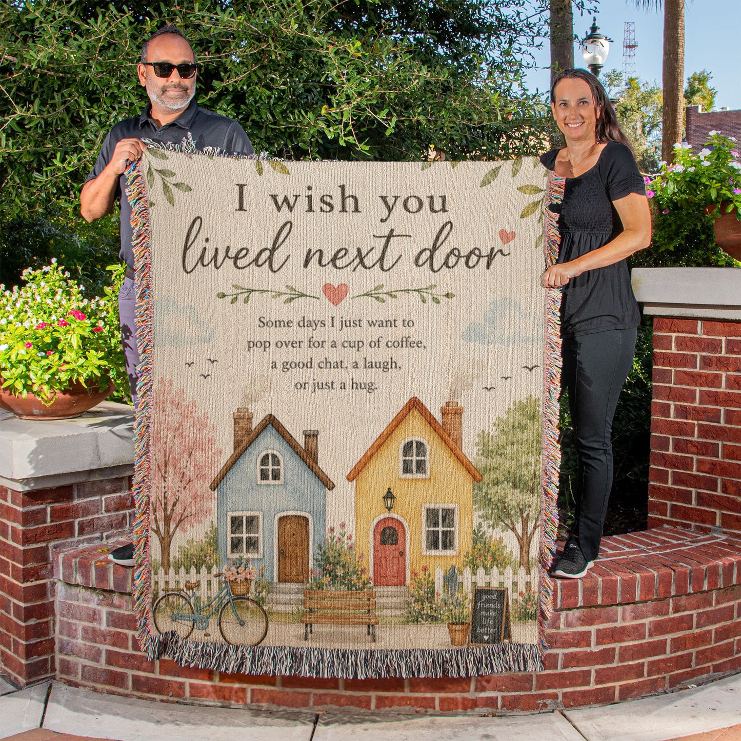 I Wish You Lived Next Door – Friendship Blanket for Best Friend | Long Distance Friend Gift & Neighbor Keepsake