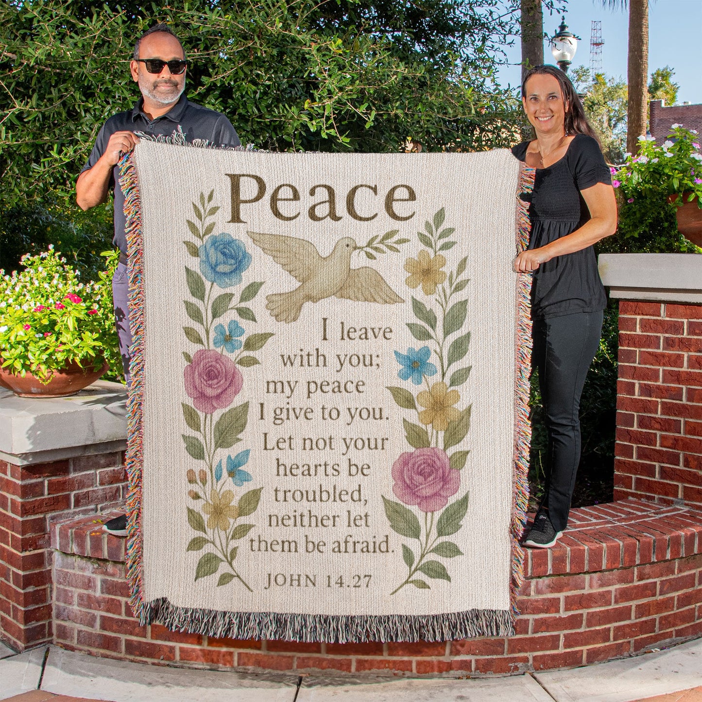 Peace I Leave With You – John 14:27 Christian Floral Dove Wall Art | Faith-Inspired Scripture Poster
