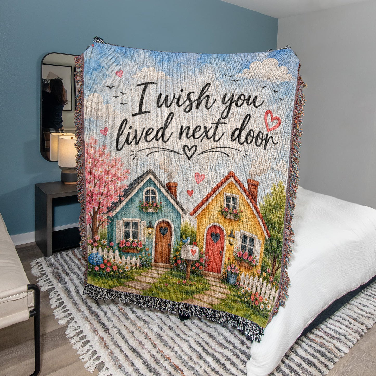 I Wish You Lived Next Door Blanket | Long Distance Friendship Gift, Best Friend Gift, Neighbor Gift, Sister Gift, Thinking of You Blanket