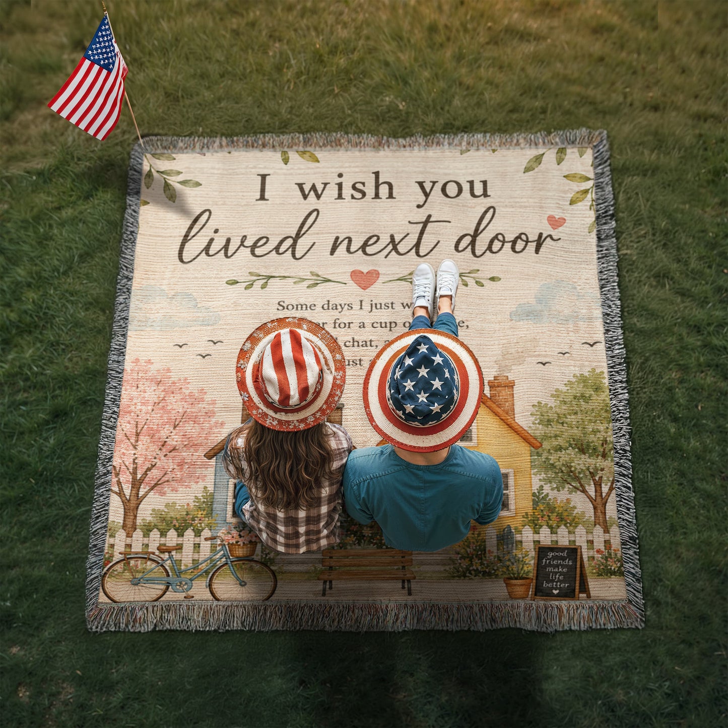 I Wish You Lived Next Door – Friendship Blanket for Best Friend | Long Distance Friend Gift & Neighbor Keepsake
