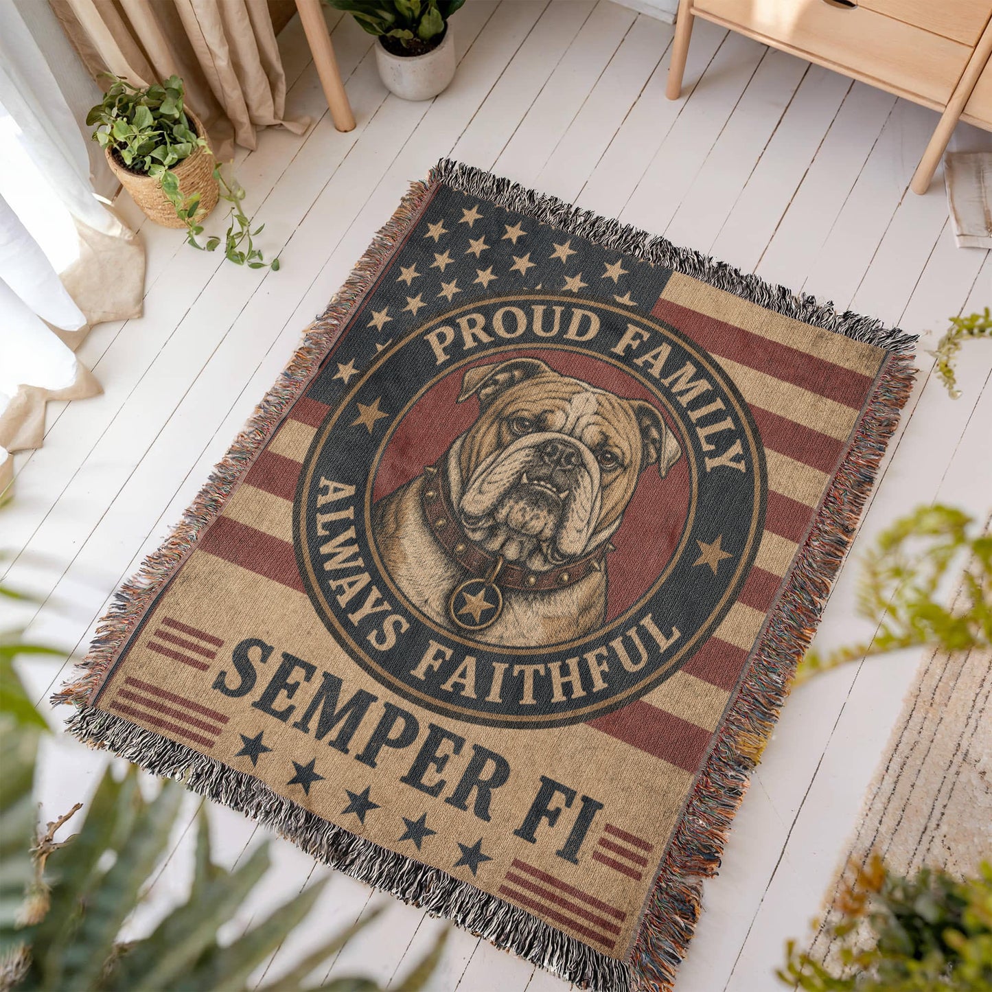 USMC Woven Blanket – Proud Family of a United States Marine | Military Heirloom Gift | Marine Corps Home Décor