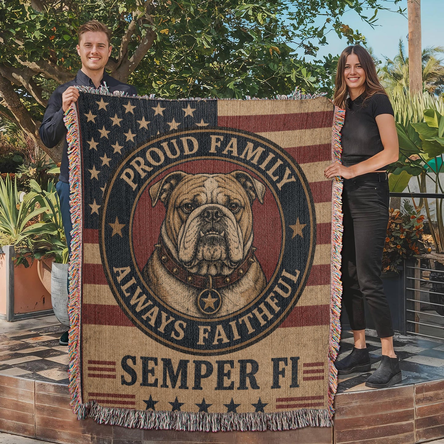 USMC Woven Blanket – Proud Family of a United States Marine | Military Heirloom Gift | Marine Corps Home Décor