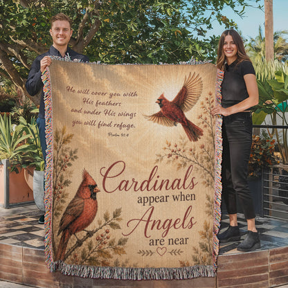 Cardinal Memorial Blanket | Cardinals Appear When Angels Are Near | Psalm 91:4 Sympathy Gift