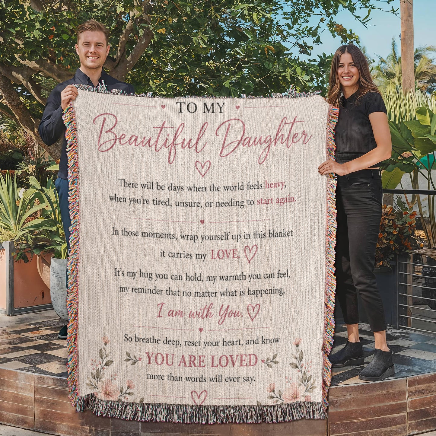 To My Beautiful Daughter Blanket | Inspirational Gift from Mom or Dad | Encouragement Keepsake
