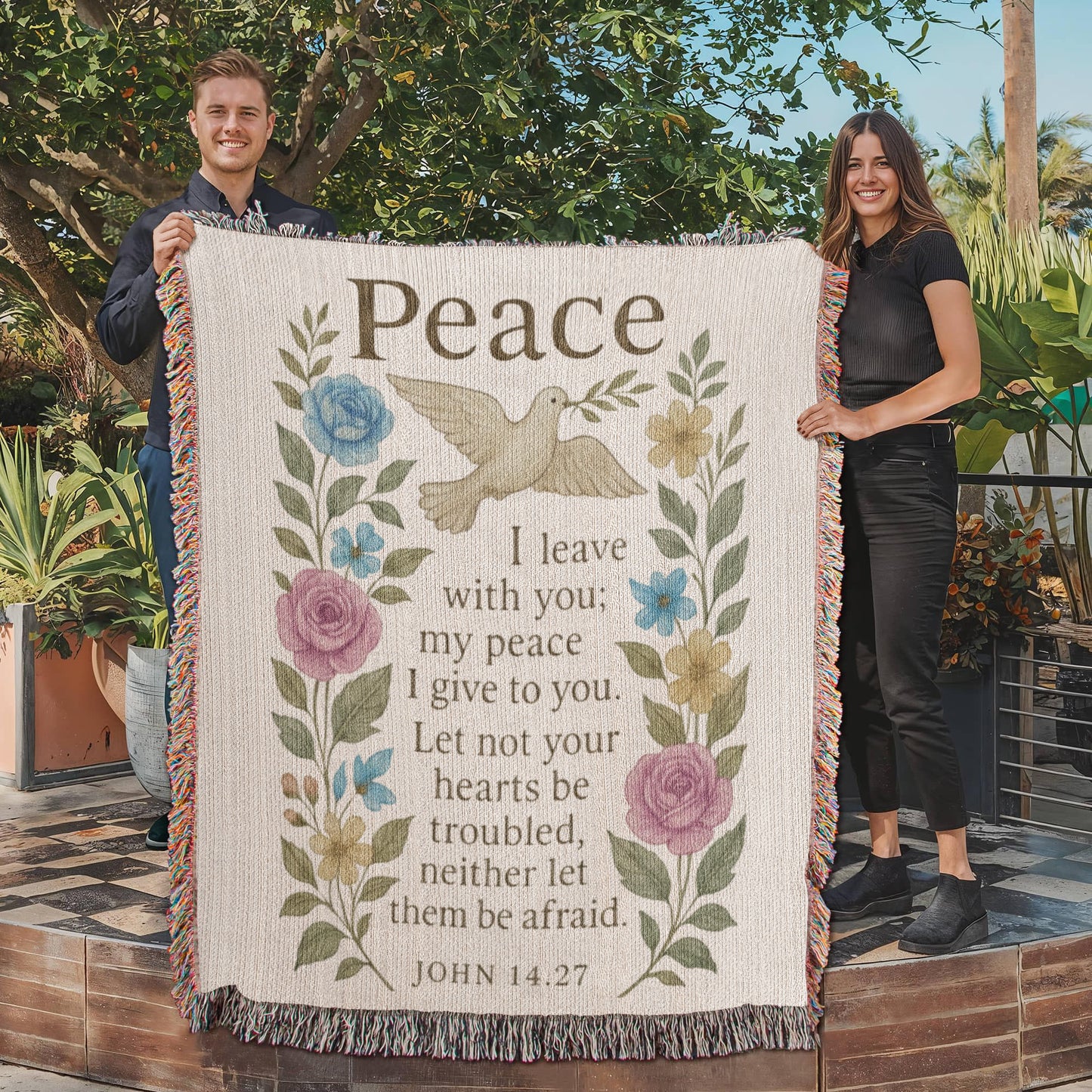 Peace I Leave With You – John 14:27 Christian Floral Dove Wall Art | Faith-Inspired Scripture Poster