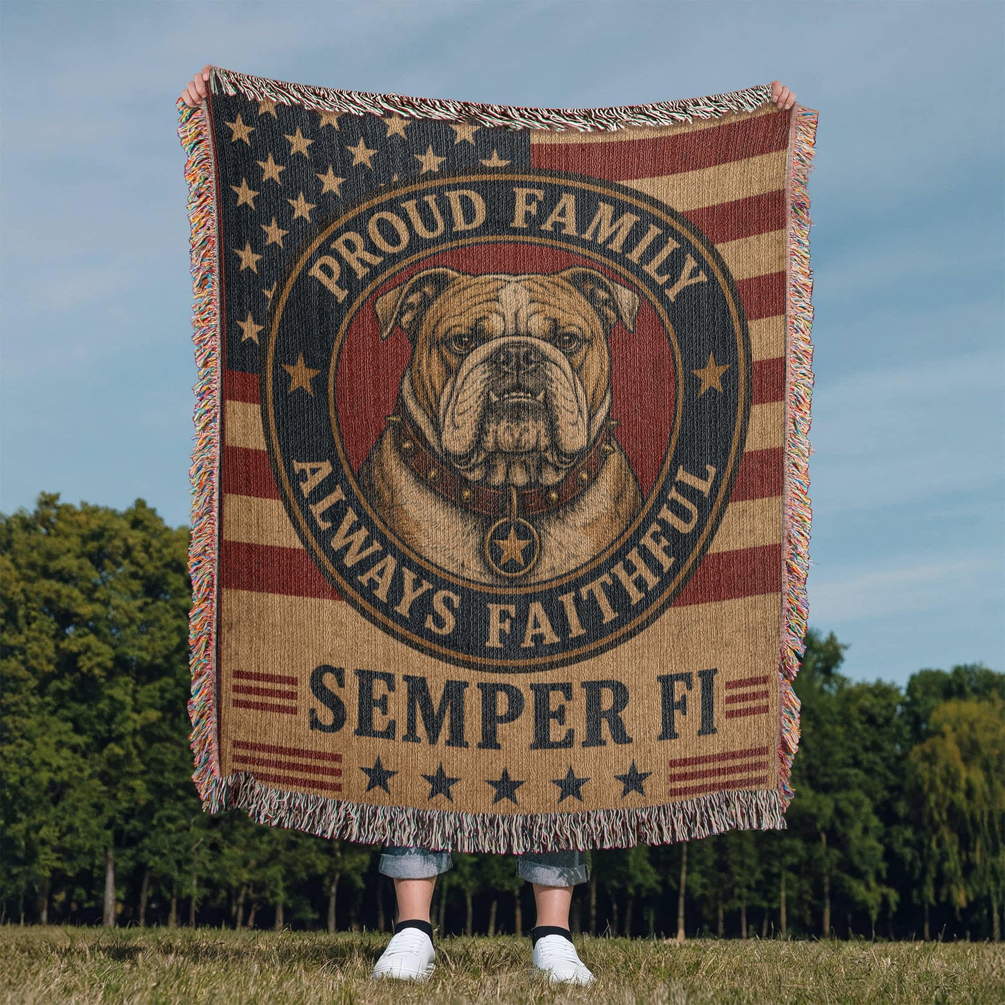 USMC Woven Blanket – Proud Family of a United States Marine | Military Heirloom Gift | Marine Corps Home Décor