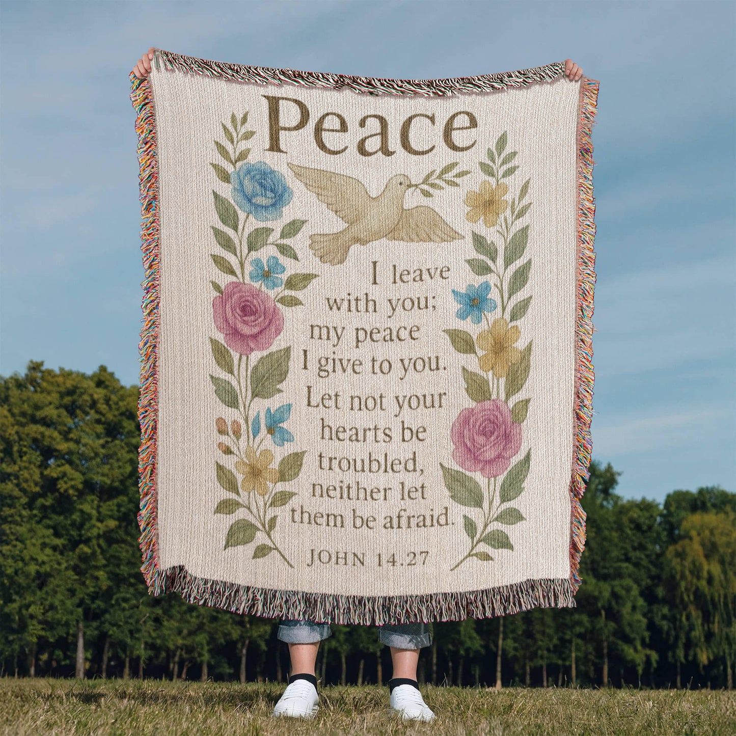 Peace I Leave With You – John 14:27 Christian Floral Dove Wall Art | Faith-Inspired Scripture Poster