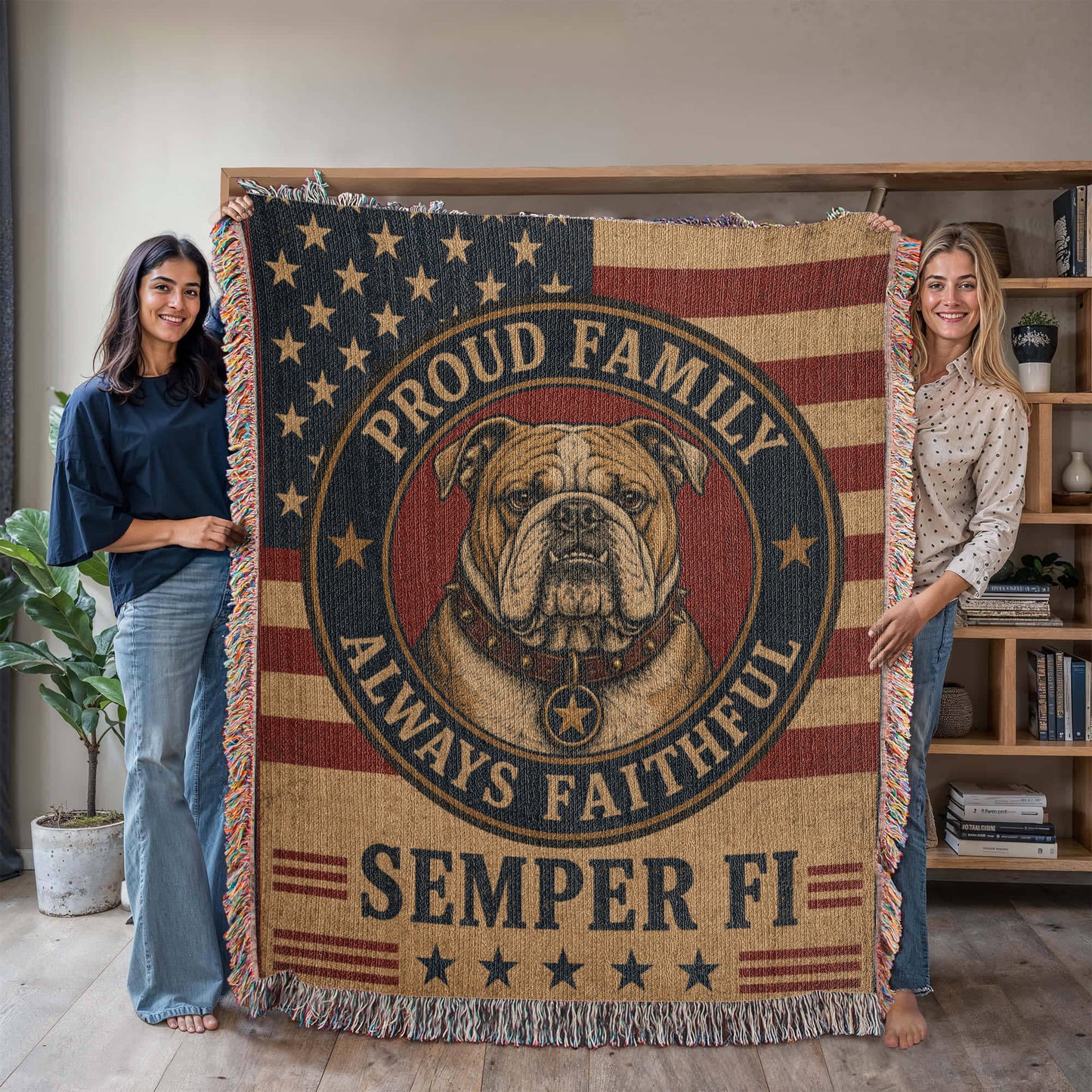 USMC Woven Blanket – Proud Family of a United States Marine | Military Heirloom Gift | Marine Corps Home Décor