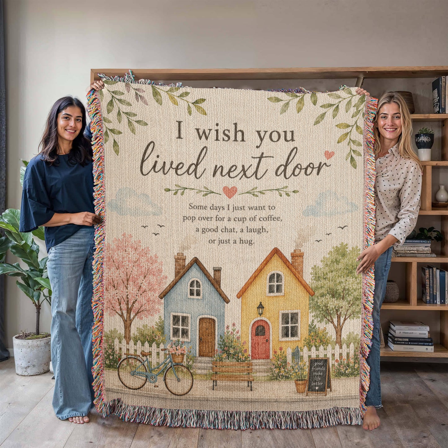 I Wish You Lived Next Door – Friendship Blanket for Best Friend | Long Distance Friend Gift & Neighbor Keepsake