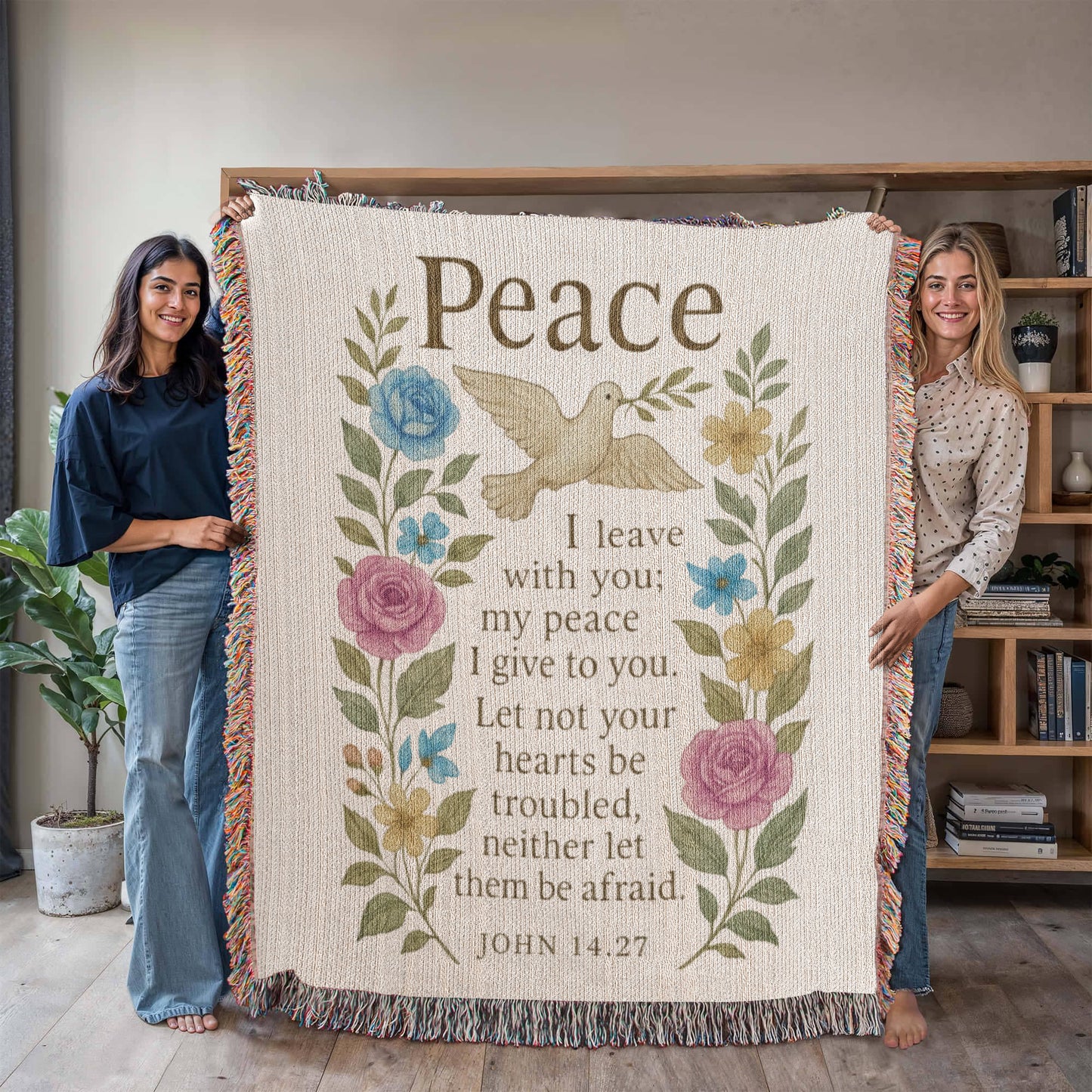 Peace I Leave With You – John 14:27 Christian Floral Dove Wall Art | Faith-Inspired Scripture Poster