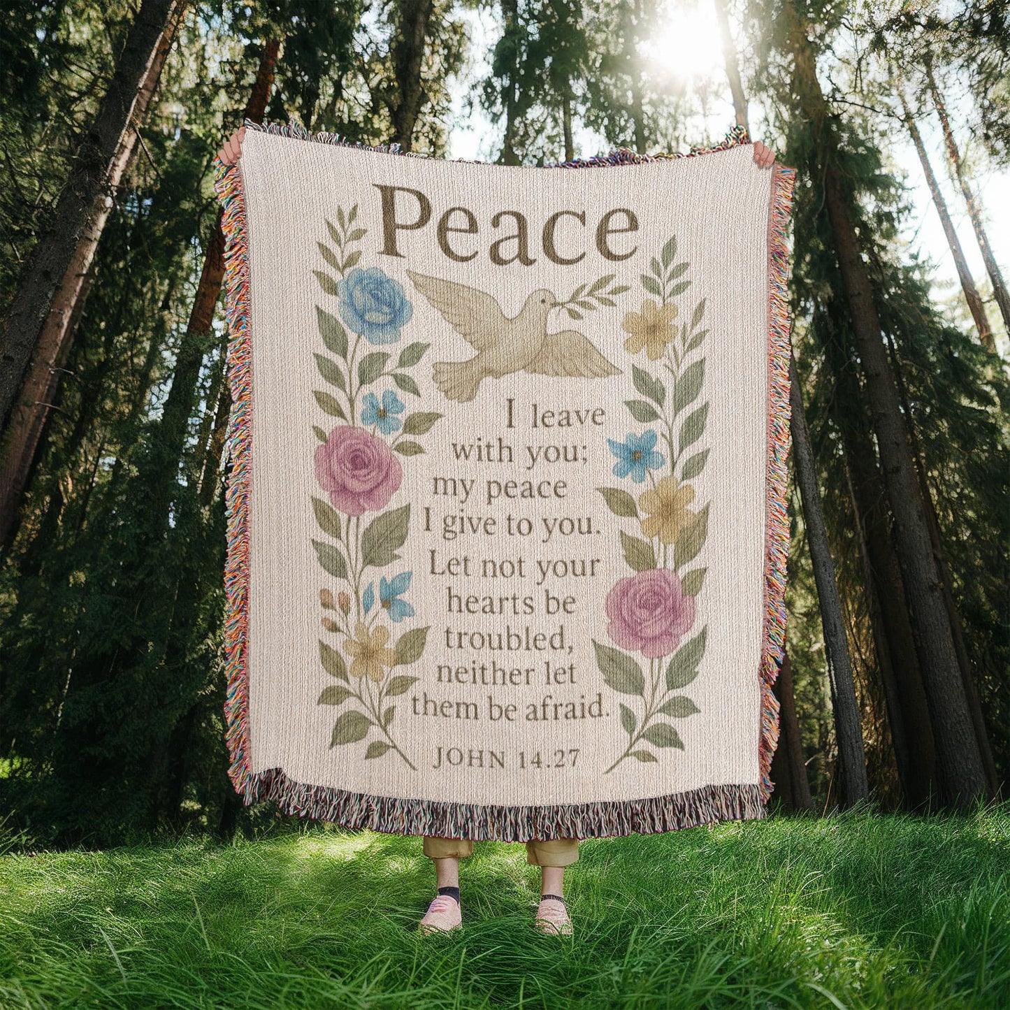 Peace I Leave With You – John 14:27 Christian Floral Dove Wall Art | Faith-Inspired Scripture Poster