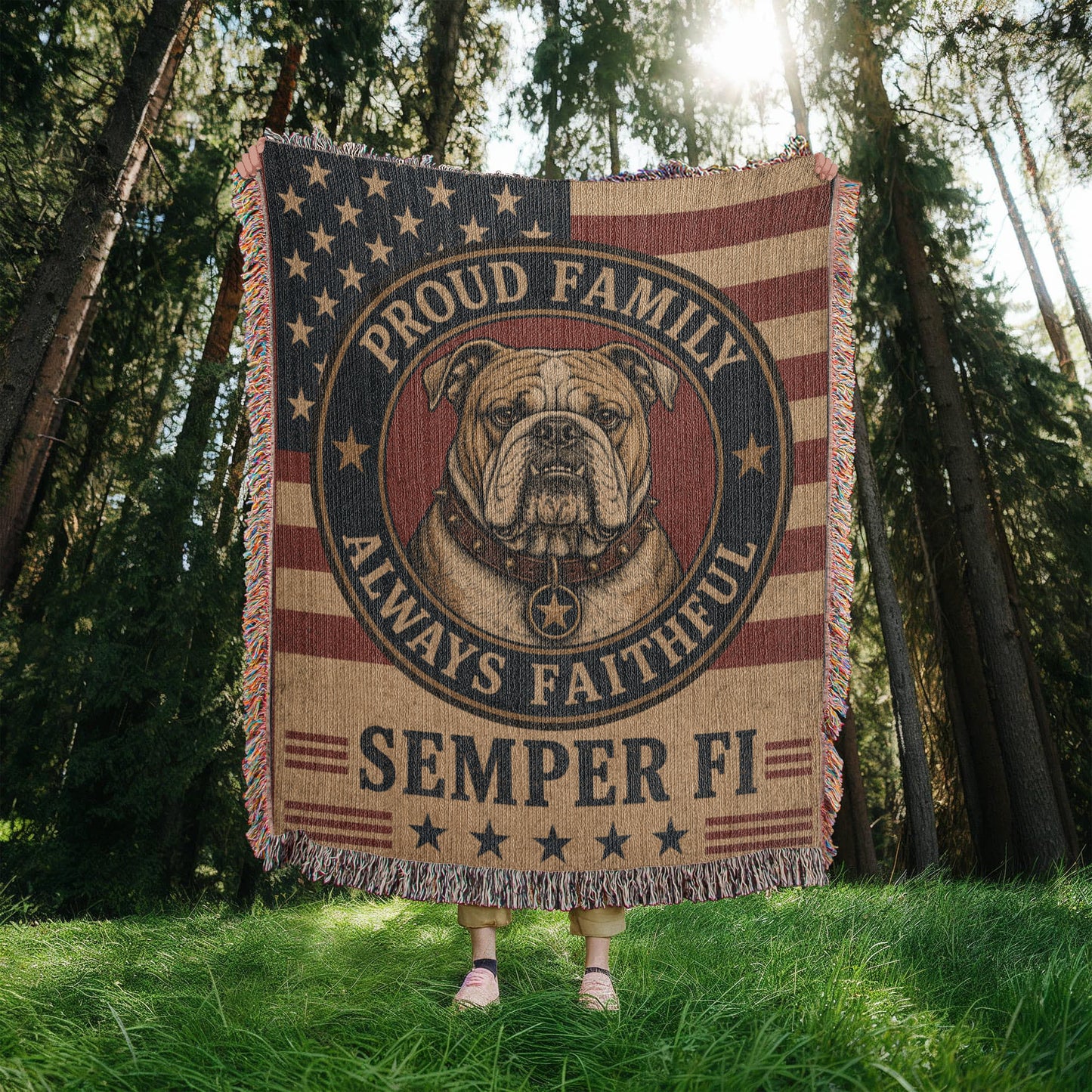 USMC Woven Blanket – Proud Family of a United States Marine | Military Heirloom Gift | Marine Corps Home Décor