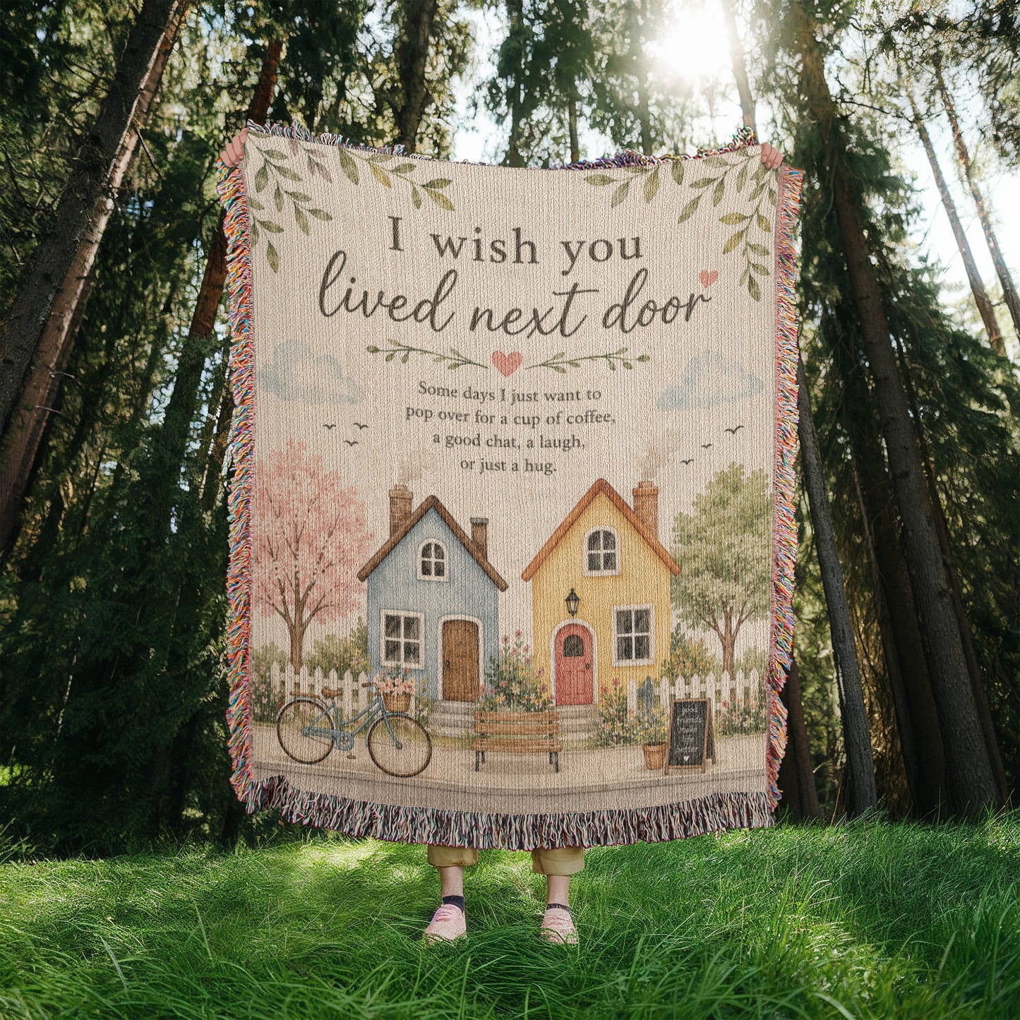I Wish You Lived Next Door – Friendship Blanket for Best Friend | Long Distance Friend Gift & Neighbor Keepsake
