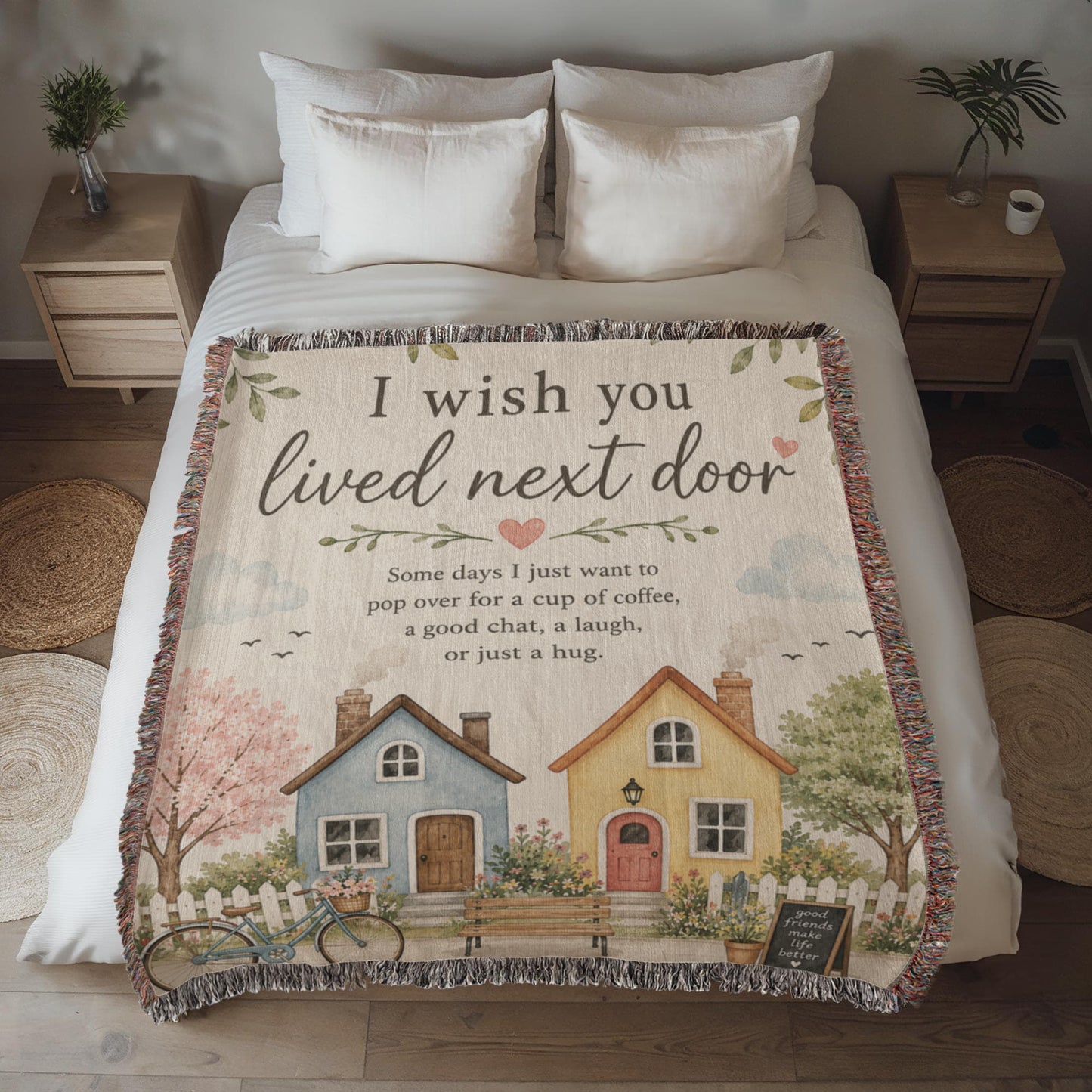 I Wish You Lived Next Door – Friendship Blanket for Best Friend | Long Distance Friend Gift & Neighbor Keepsake