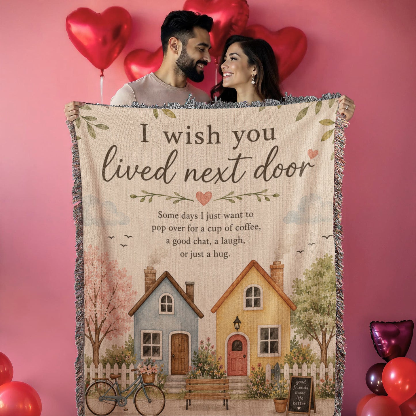I Wish You Lived Next Door – Friendship Blanket for Best Friend | Long Distance Friend Gift & Neighbor Keepsake