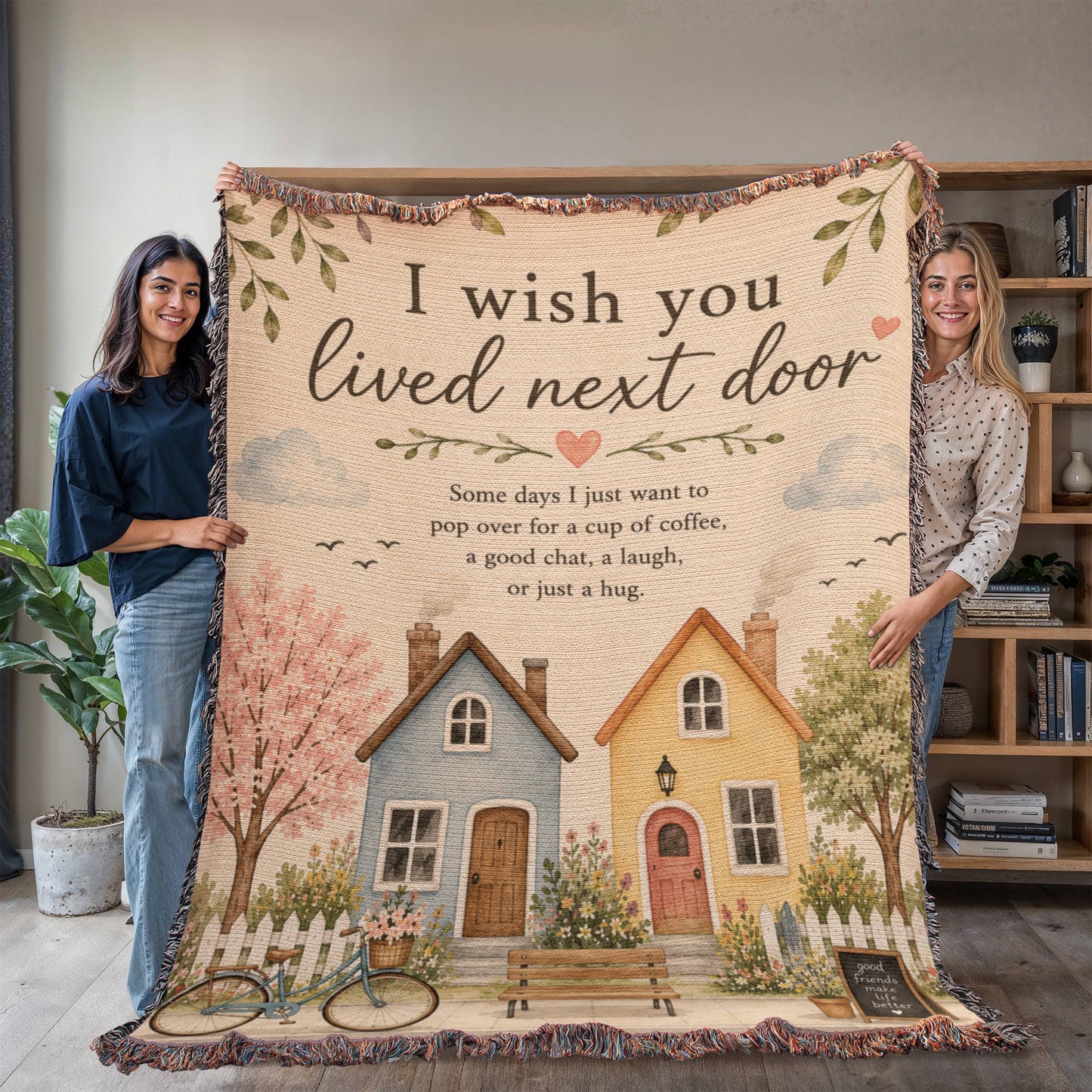 I Wish You Lived Next Door – Friendship Blanket for Best Friend | Long Distance Friend Gift & Neighbor Keepsake