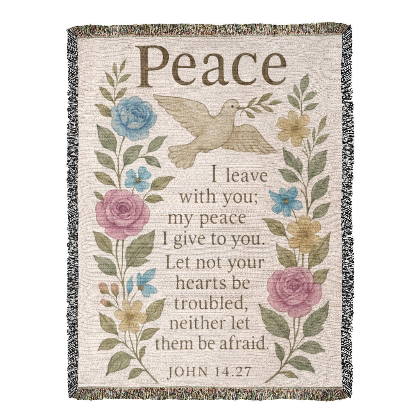 Peace I Leave With You – John 14:27 Christian Floral Dove Wall Art | Faith-Inspired Scripture Poster