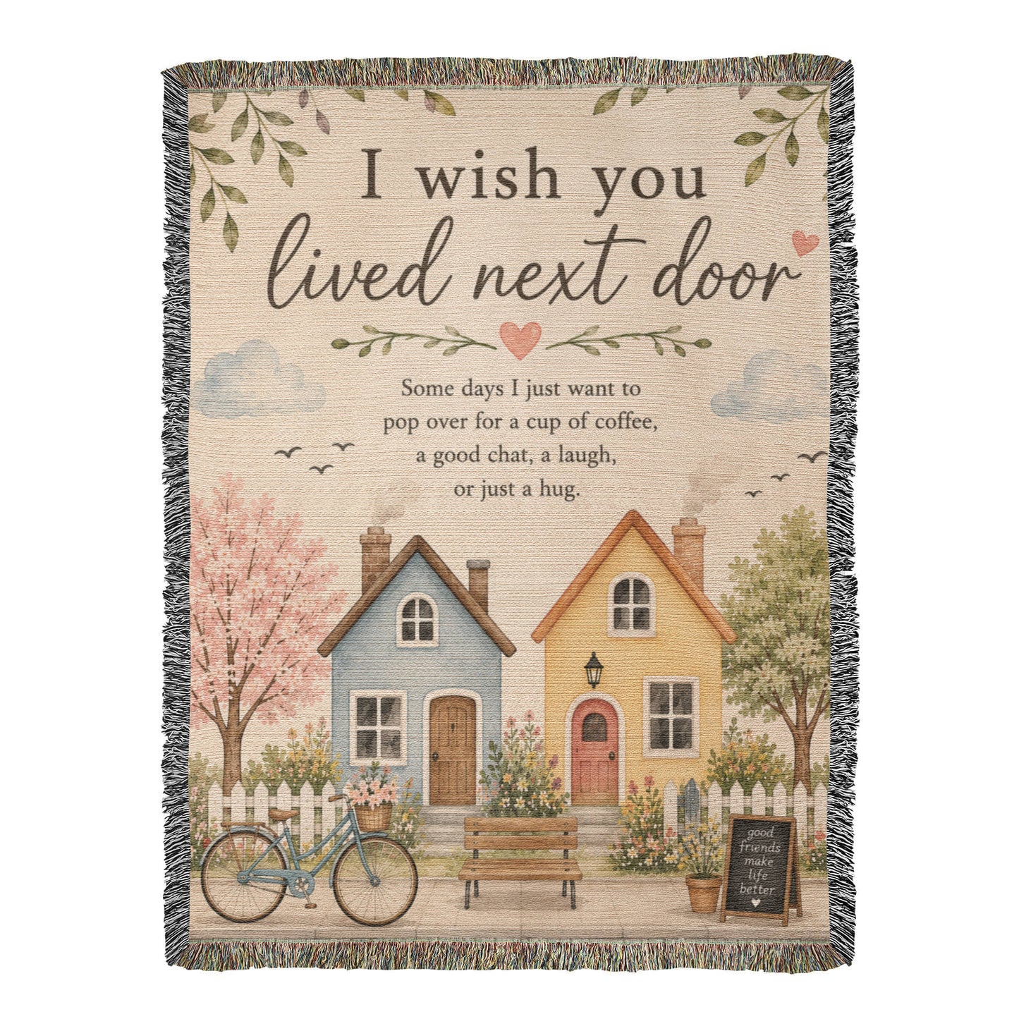 I Wish You Lived Next Door – Friendship Blanket for Best Friend | Long Distance Friend Gift & Neighbor Keepsake