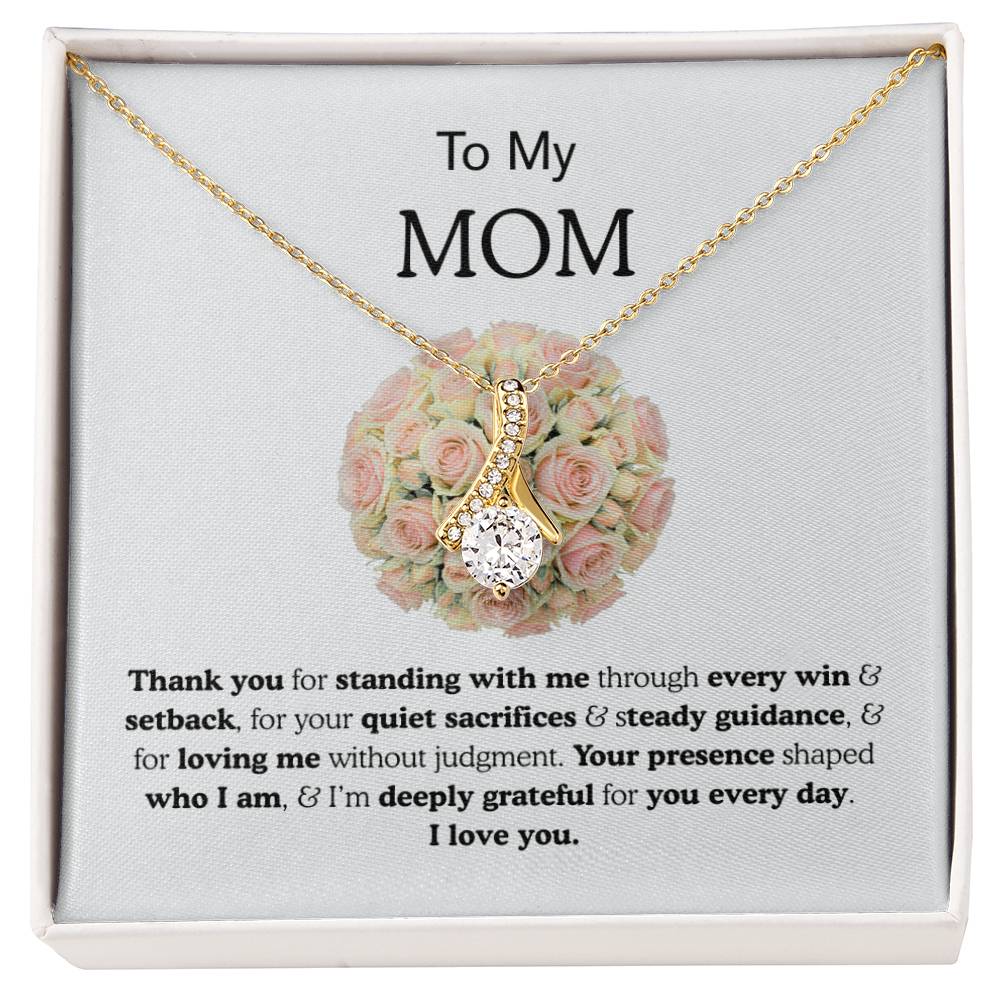 To My Mom Ribbon Love Bond Necklace, Gold or Silver Pendant, Mother’s Day, Birthday, Just Because Gift