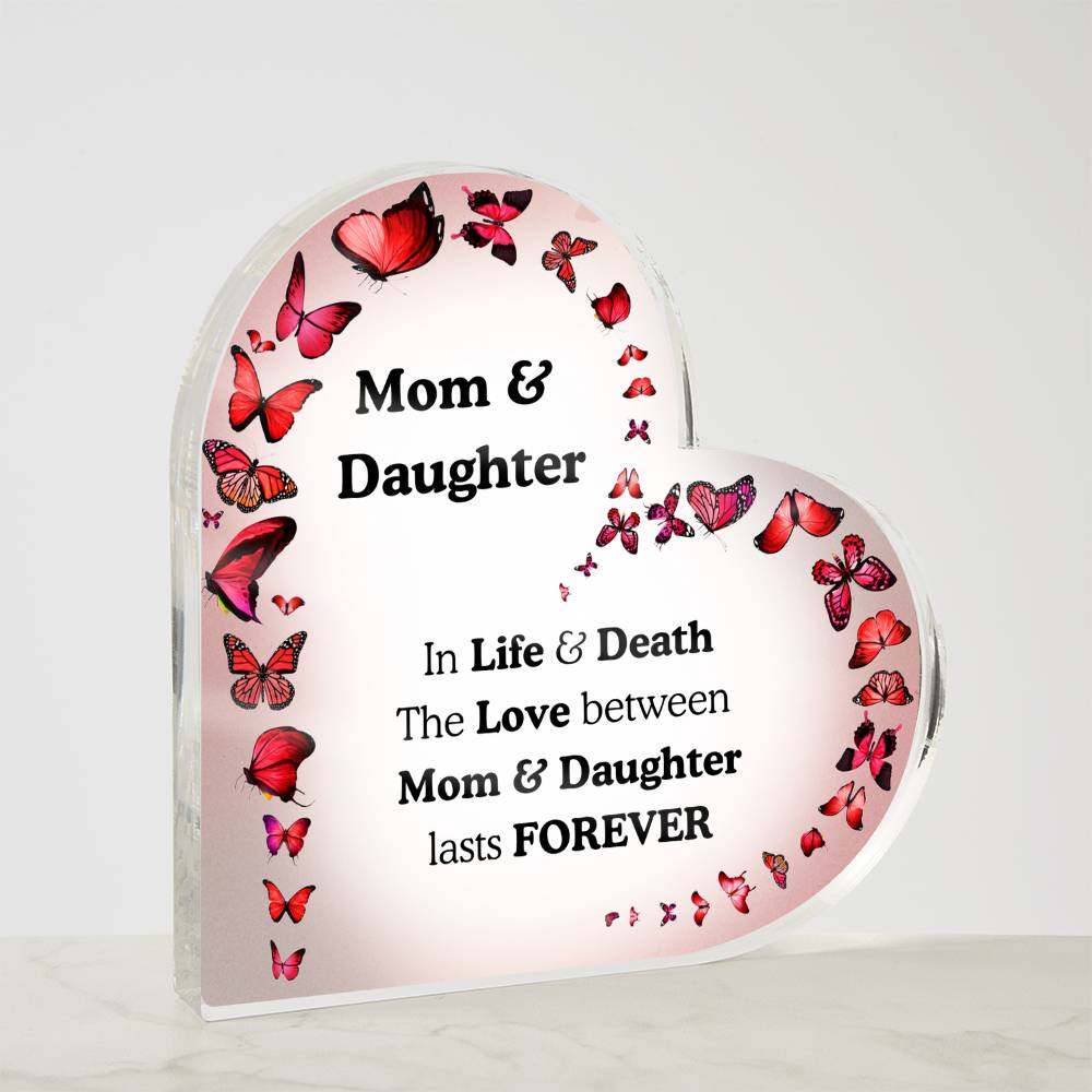 Mom & Daughter Acrylic Heart Plaque – Butterfly Theme Keepsake Gift