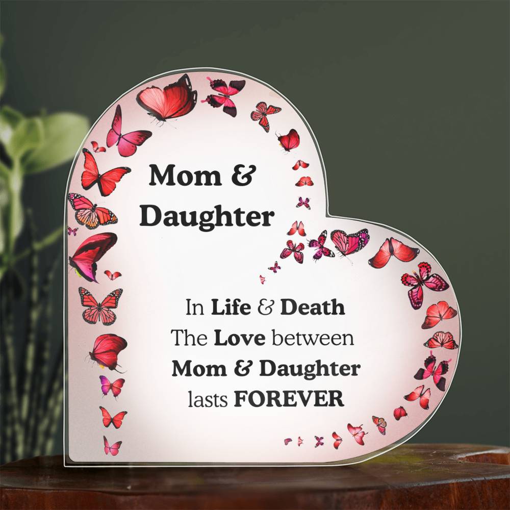 Mom & Daughter Acrylic Heart Plaque – Butterfly Theme Keepsake Gift