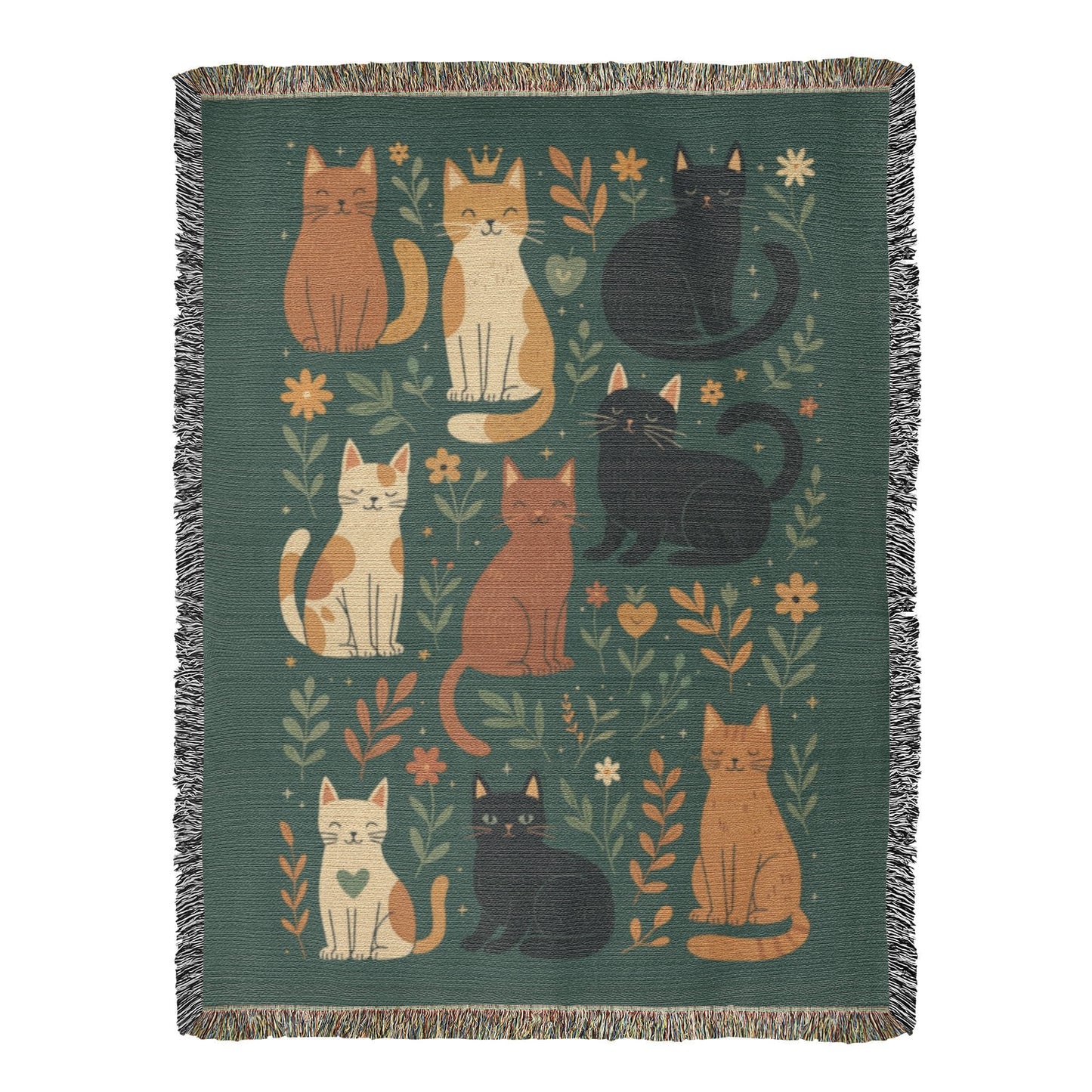 Vintage Style Cat Woven Blanket – 100% Cotton Tapestry Throw with Fringe