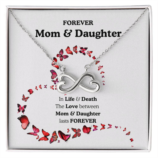 Mom & Daughter Infinity Heart Necklace Gift, Gold or Silver Sideways Infinity Pendant, Mother Daughter Jewelry Keepsake