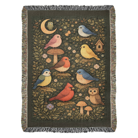 Bird Vintage Heirloom Woven Blanket – 100% Cotton Botanical Tapestry Throw