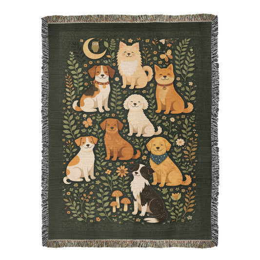 Retro Dog Lover Woven Throw – Antique Style Heirloom Blanket for Home Decor