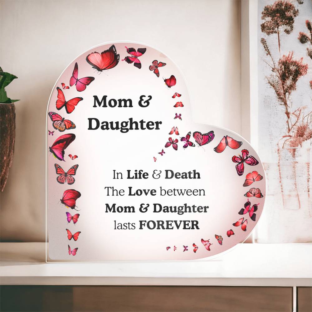 Mom & Daughter Acrylic Heart Plaque – Butterfly Theme Keepsake Gift