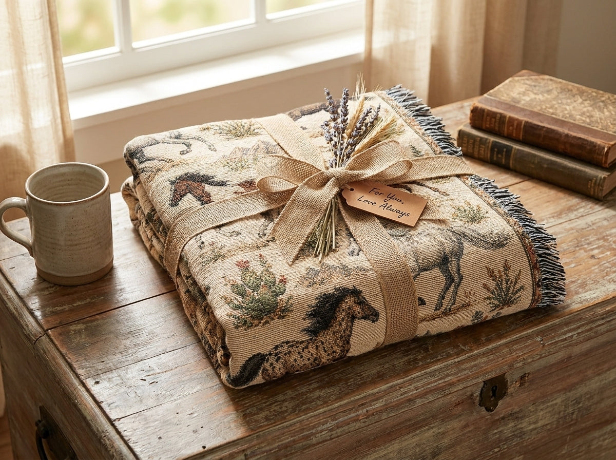 Wild Spirit Horse Woven Blanket | Western Ranch Throw