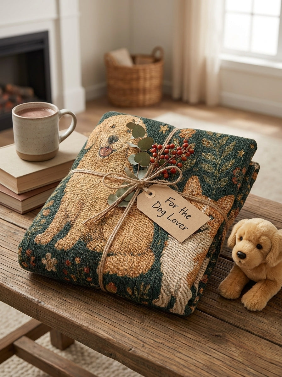 Dog Lover Woven Blanket | Floral Woodland Dogs Throw