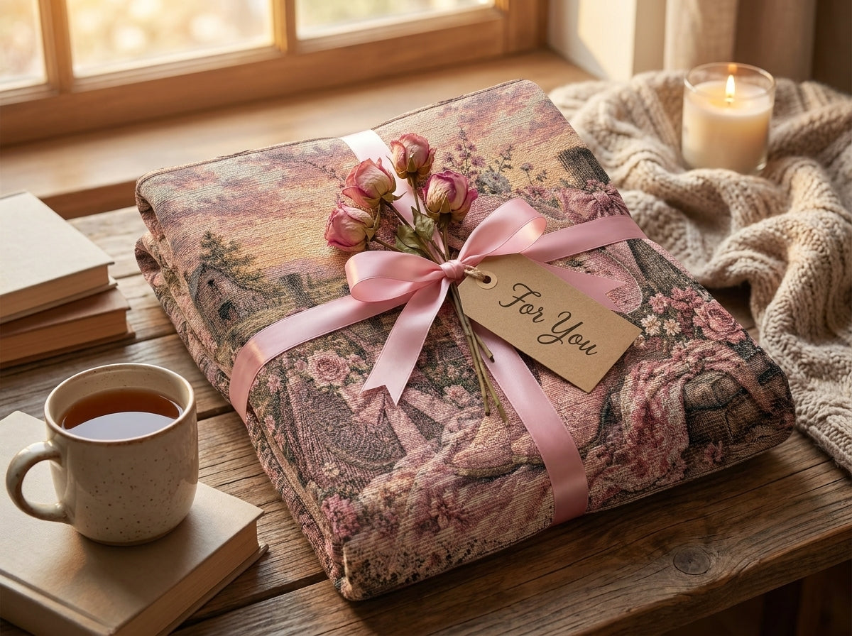 Pink Cowgirl Coquette Woven Blanket | Floral Western Throw