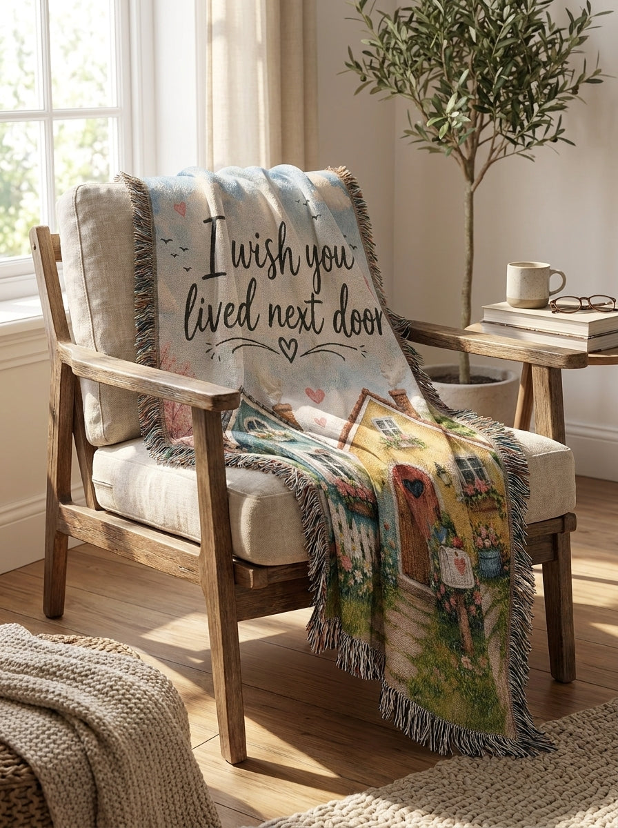 I Wish You Lived Next Door Woven Blanket | Friendship Gift
