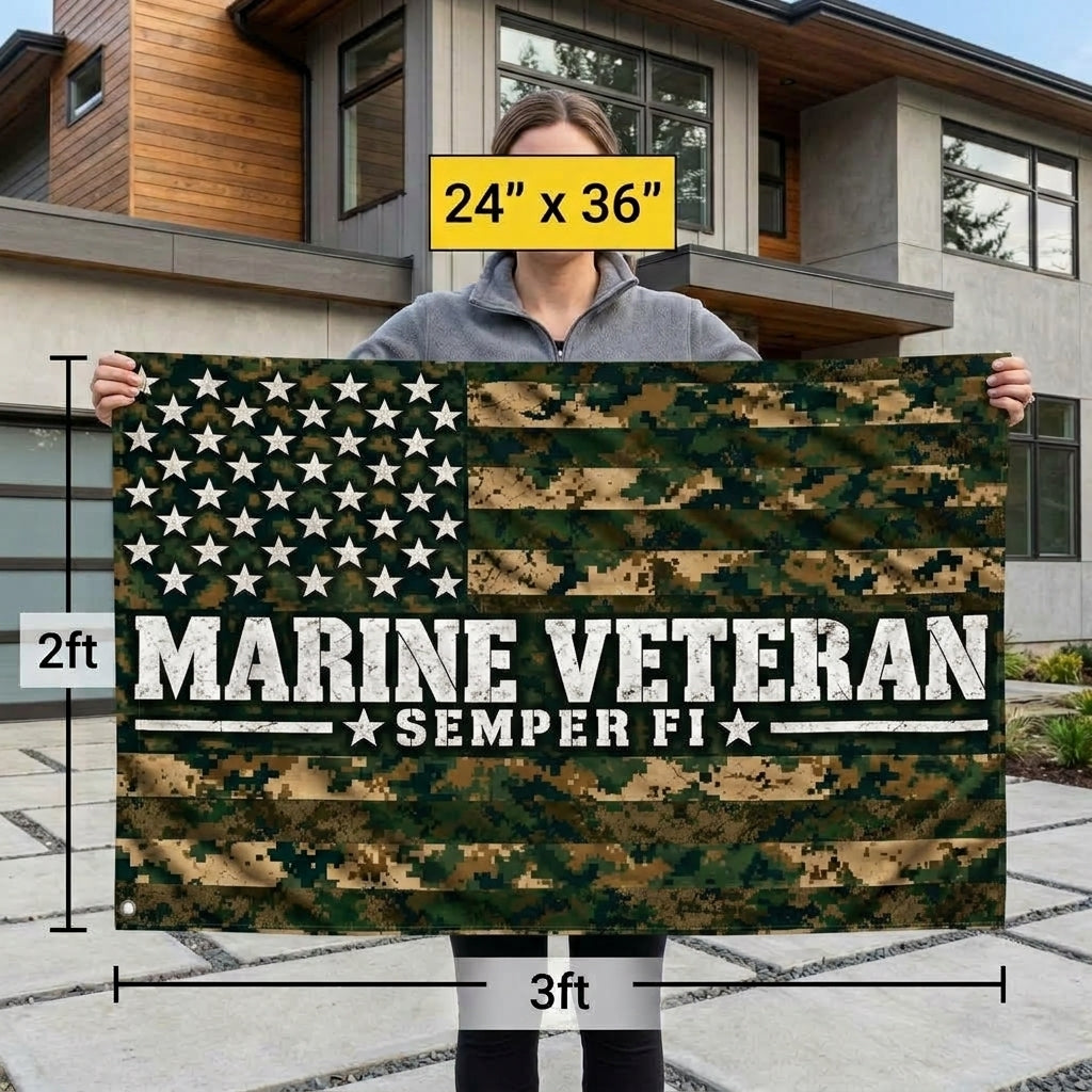 Marine Veteran Semper Fi Camouflage Flag – USMC Veteran Gift
