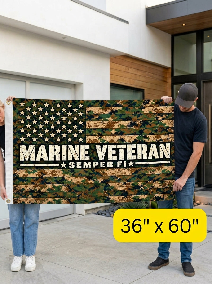 Marine Veteran Semper Fi Camouflage Flag – USMC Veteran Gift