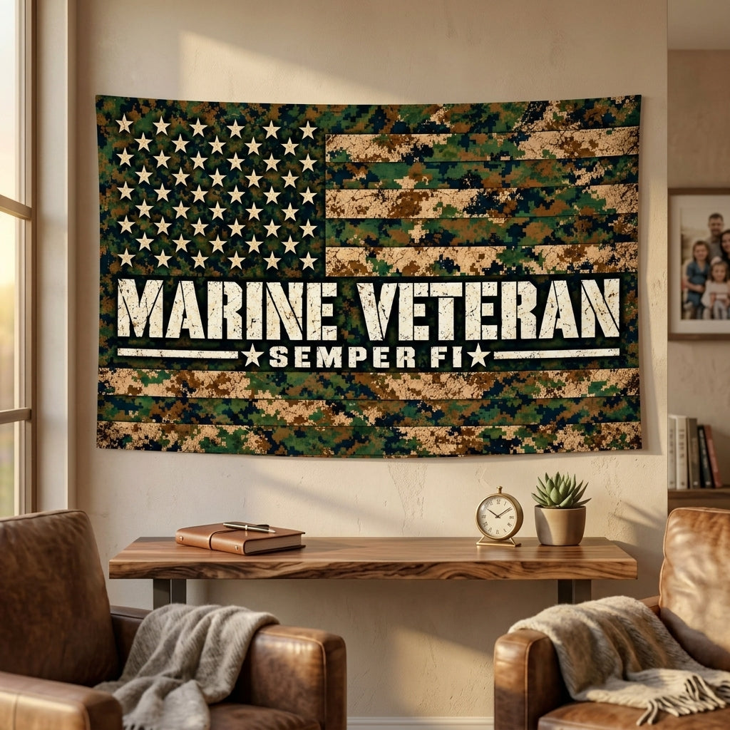 Marine Veteran Semper Fi Camouflage Flag – USMC Veteran Gift