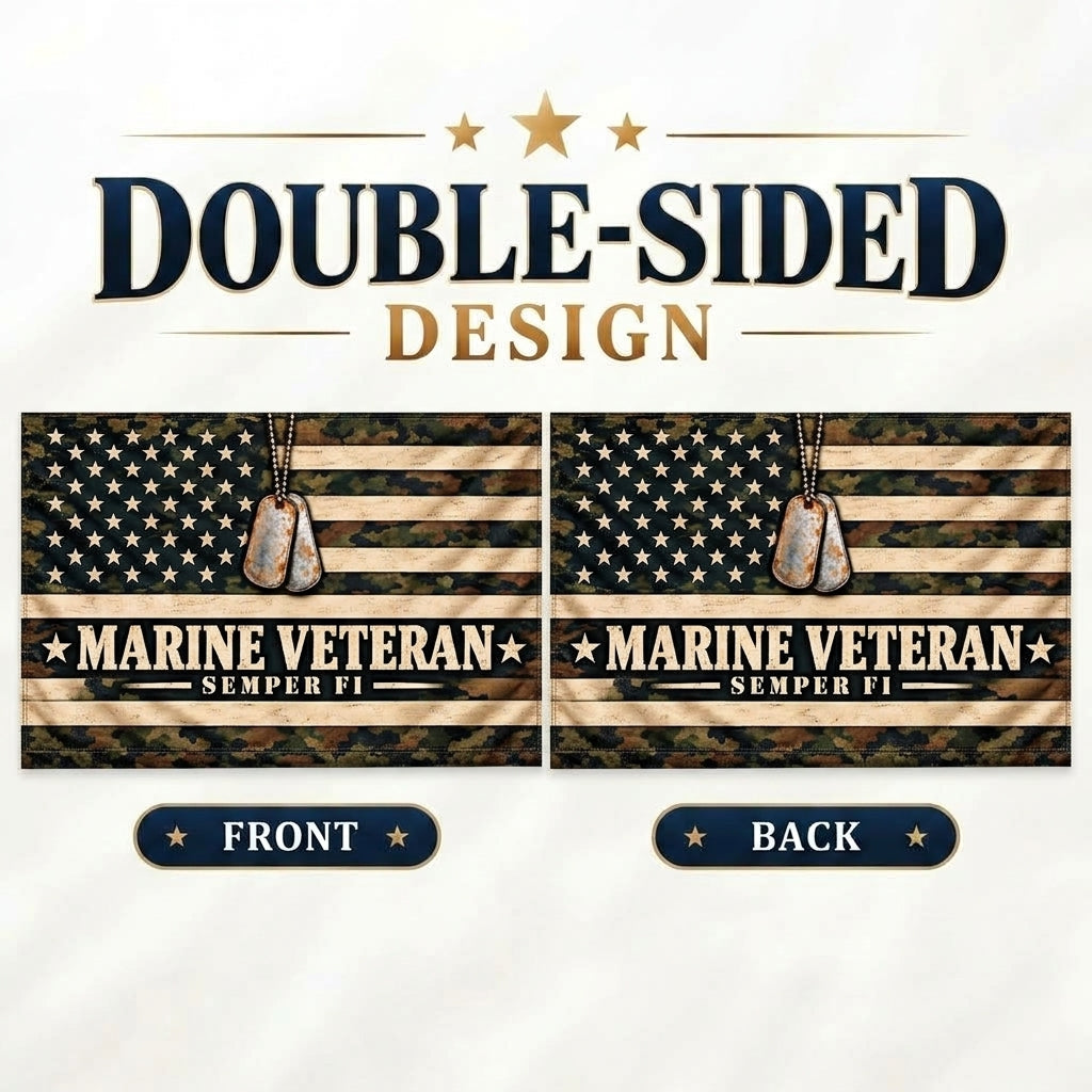 Marine Veteran Semper Fi Camouflage Flag with Dog Tags – Military Gift