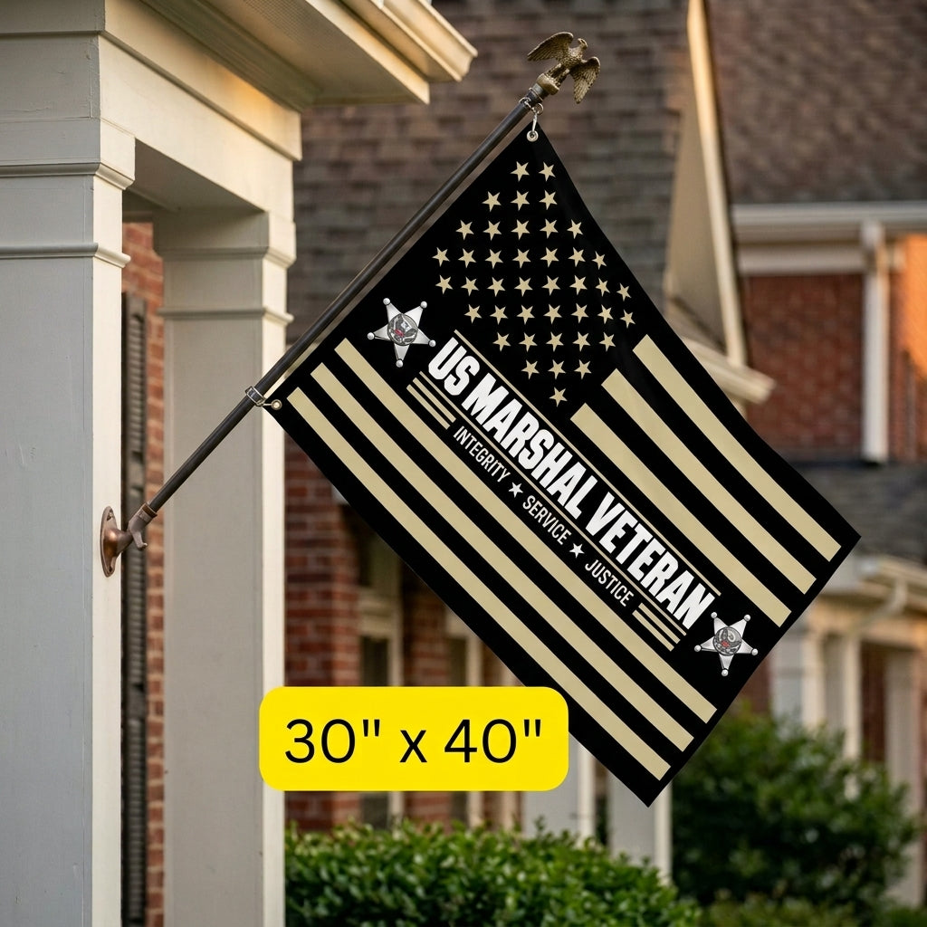 US Marshal Veteran Flag – Black & Gold Federal Law Enforcement Flag | Integrity Service Justice