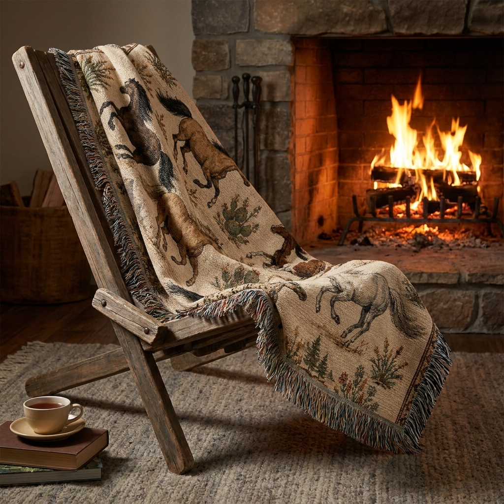 Wild Spirit Horse Blanket | Western Running Horses Throw Blanket | Rustic Ranch & Farmhouse Décor