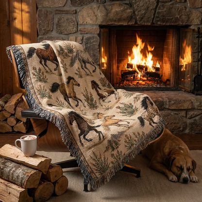 Wild Spirit Horse Woven Blanket | Western Ranch Throw