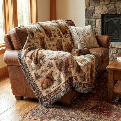 Highland Cow Woven Blanket | Rustic Farmhouse Throw