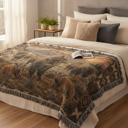 American Bison Woven Blanket | Rustic Western Throw