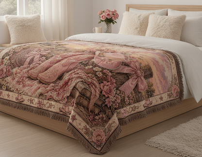 Pink Cowgirl Coquette Woven Blanket | Floral Western Throw