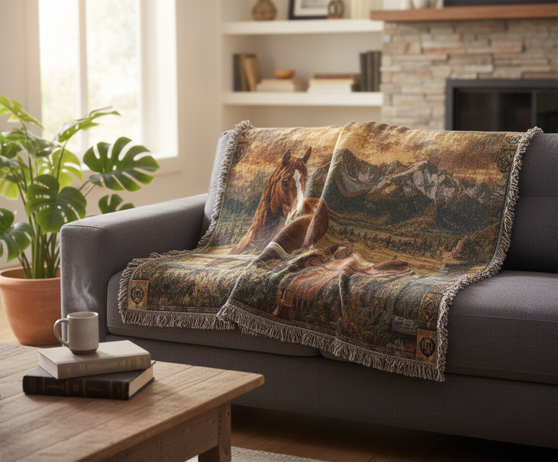 Luxury Mountain Ranch Horse Woven Blanket