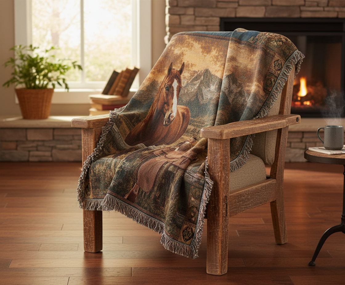 Luxury Mountain Ranch Horse Woven Blanket